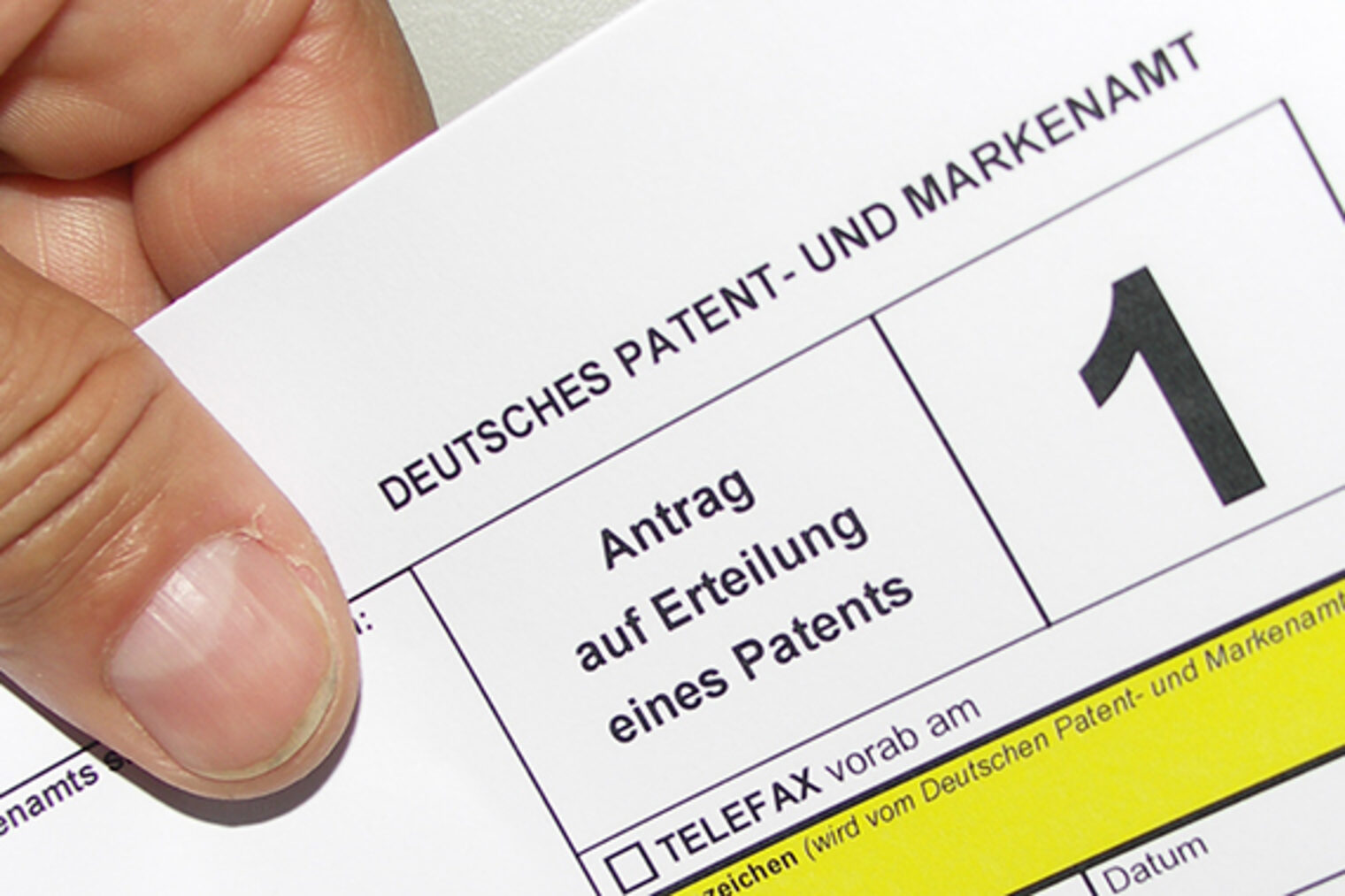 Hand Patent Patentanmeldung Papier Formular