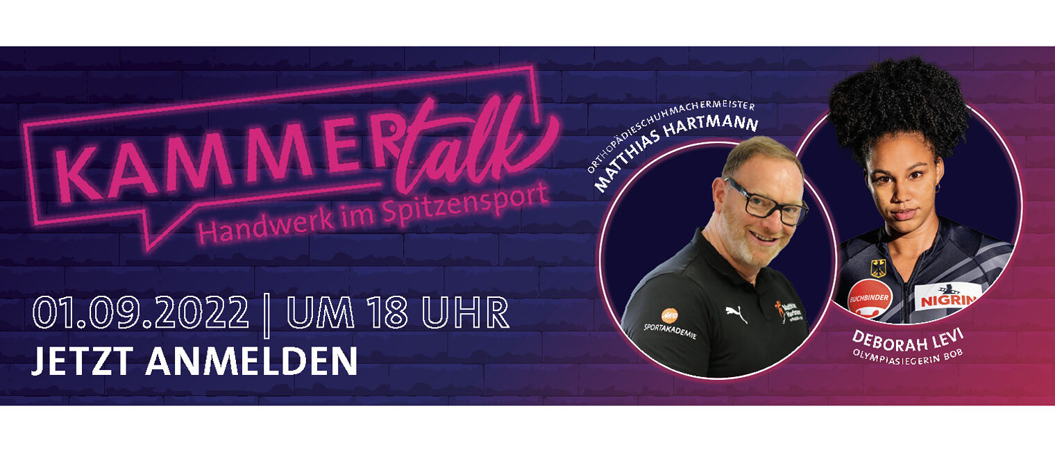Plakat zur Bewerbung der Veranstaltung KammerTalk am 1. September 2022 in der Handwerkskammer Wiesbaden um 18 Uhr.