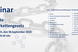 Werbegrafik für das Webinar zum Lieferkettengesetz am 18. Septemer 2024