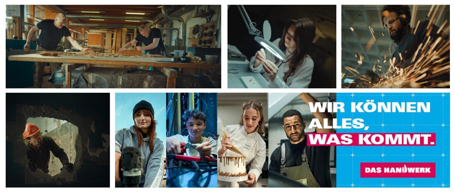 Verschiedene Motive der Imagekampagne des Handwerks mit dem Claim "Wir konnen alles, was kommt."