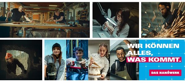Verschiedene Motive der Imagekampagne des Handwerks mit dem Claim "Wir konnen alles, was kommt."