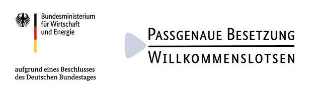 Logo für Willkommenslotsen - Passgenaue Besetzung und das Logo des Bundesministeriums für Wirtschaft und Energie