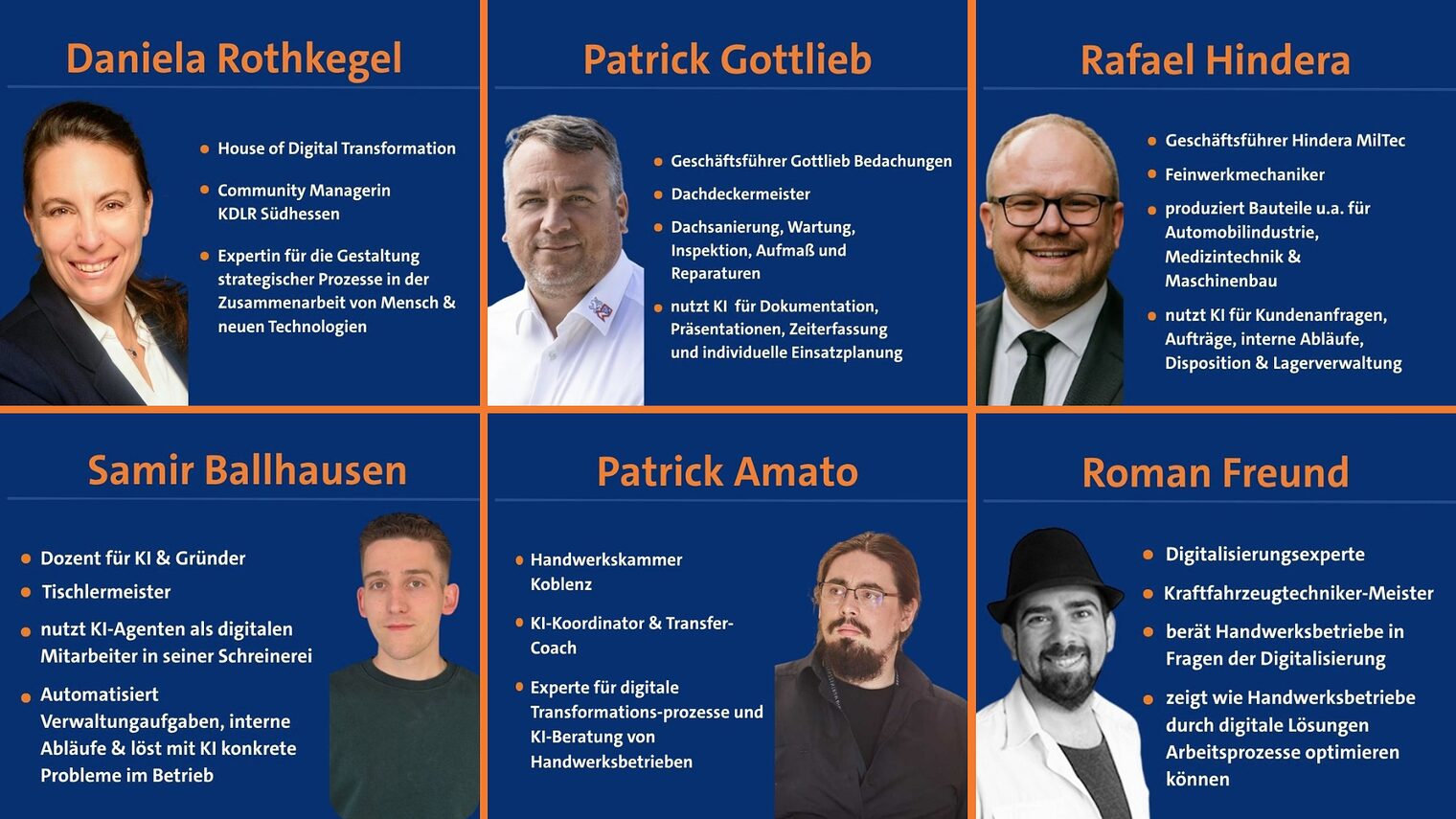 Unsere Experten die an der Veranstaltung teilnehmen.